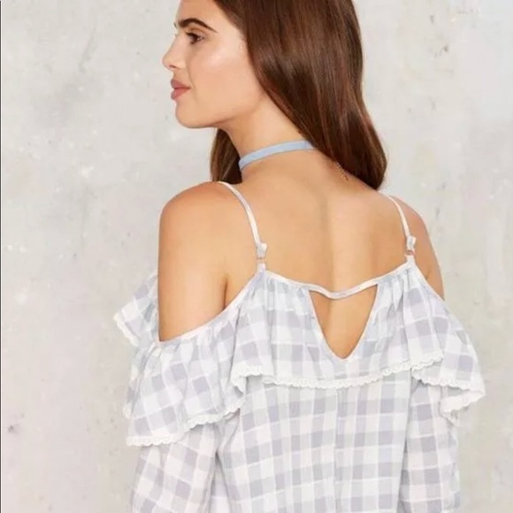 Nasty Gal GoingGingham Cold Shoulder Top One Size - Picture 4 of 5